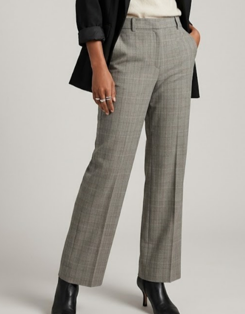 Rafaella Womens 8 Gray Glen Plaid Pants Wide Leg Flare Stretch Dress Trousers